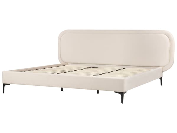 Seng Lys Beige Fløyel 180 x 200 cm Polstret Ramme Nakkestøtte Moderne Stil