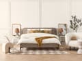 Miniatyrbilde 4 av 11: Seng Beige Fløyel 160 x 200 cm Polstret Ramme Nakkestøtte Moderne Stil