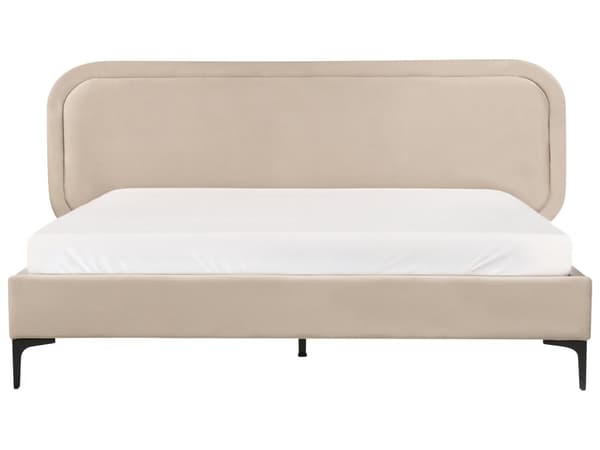 Seng Beige Fløyel 160 x 200 cm Polstret Ramme Nakkestøtte Moderne Stil