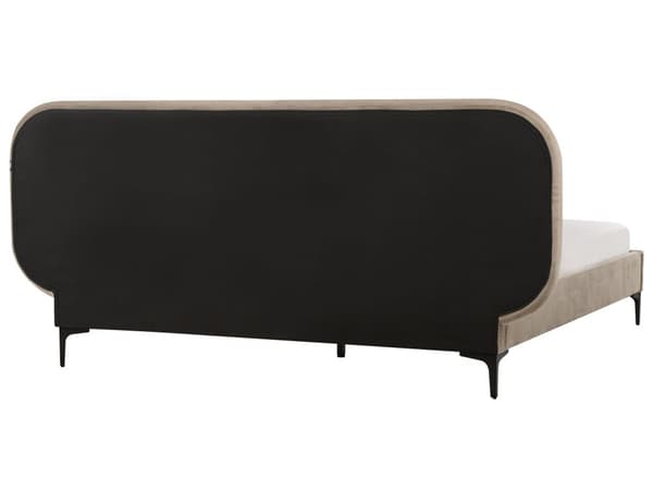 Seng Beige Fløyel 160 x 200 cm Polstret Ramme Nakkestøtte Moderne Stil