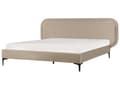 Miniatyrbilde 1 av 11: Seng Beige Fløyel 160 x 200 cm Polstret Ramme Nakkestøtte Moderne Stil