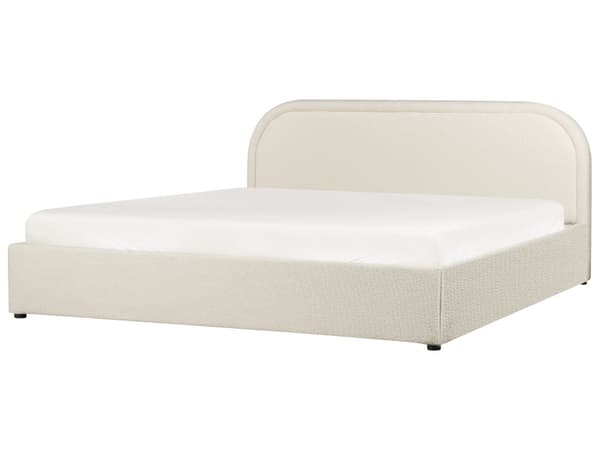 Dobbeltseng Lys Beige Boucle 180 x 200 cm Polstret Ramme Nakkestøtte med Oppbevaring