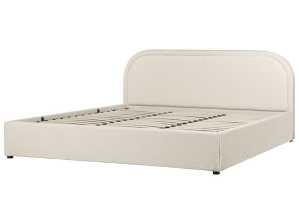 Dobbeltseng Lys Beige Boucle 180 x 200 cm Polstret Ramme Nakkestøtte med Oppbevaring