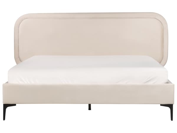 Seng Lys Beige Fløyel 140 x 200 cm Polstret Ramme Nakkestøtte Moderne Stil