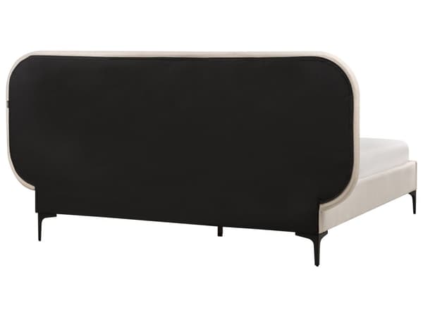 Seng Lys Beige Fløyel 140 x 200 cm Polstret Ramme Nakkestøtte Moderne Stil