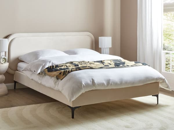 Seng Lys Beige Fløyel 140 x 200 cm Polstret Ramme Nakkestøtte Moderne Stil