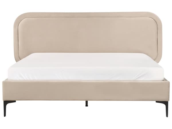 Seng Beige Fløyel 140 x 200 cm Polstret Ramme Nakkestøtte Moderne Stil