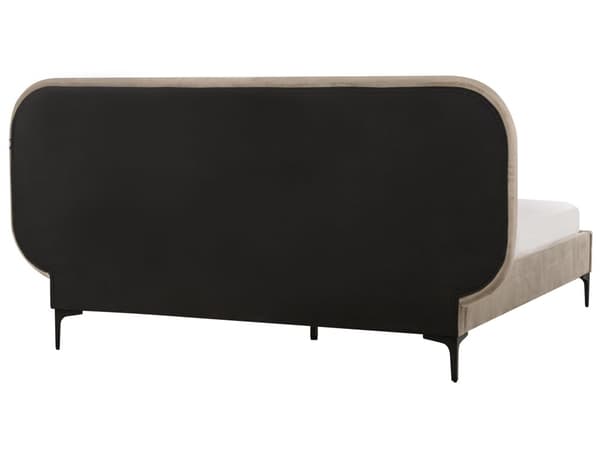 Seng Beige Fløyel 140 x 200 cm Polstret Ramme Nakkestøtte Moderne Stil
