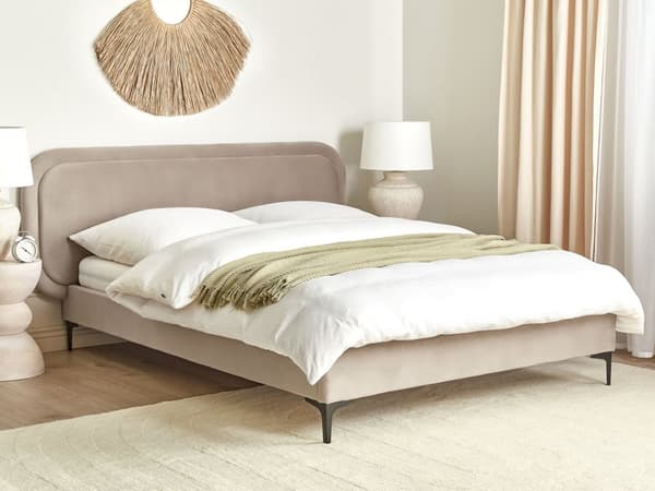 Seng Beige Fløyel 140 x 200 cm Polstret Ramme Nakkestøtte Moderne Stil