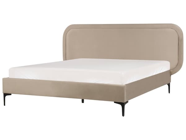 Seng Beige Fløyel 140 x 200 cm Polstret Ramme Nakkestøtte Moderne Stil