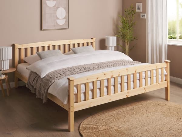 Sengeramme Lyst Tre Furu 180 x 200 cm Lamellbunn Sengegavl Klassisk Design Dobbeltseng Soverom