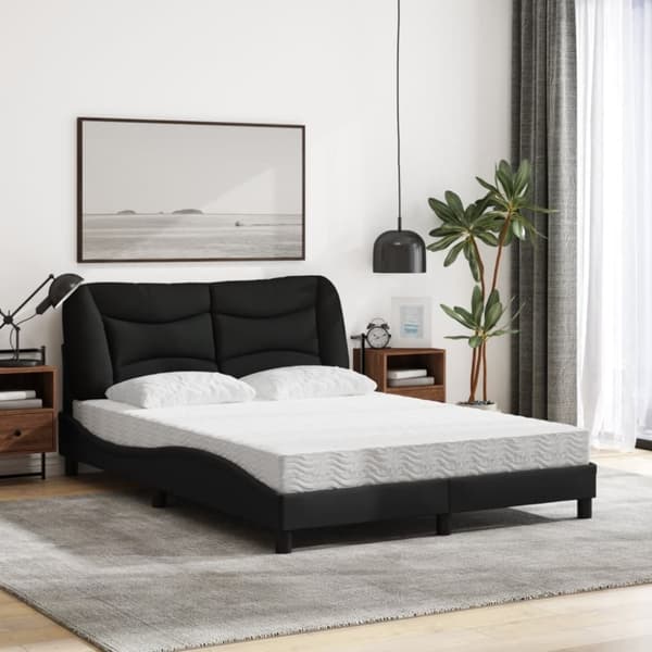 vidaXL Seng med madras 140x190 cm stof sort