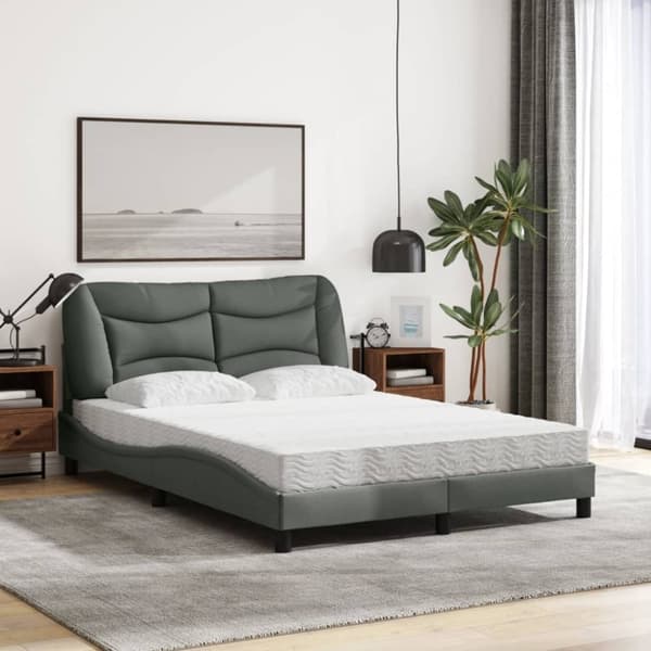 vidaXL Seng med madras 140x190 cm stof mørkegrå