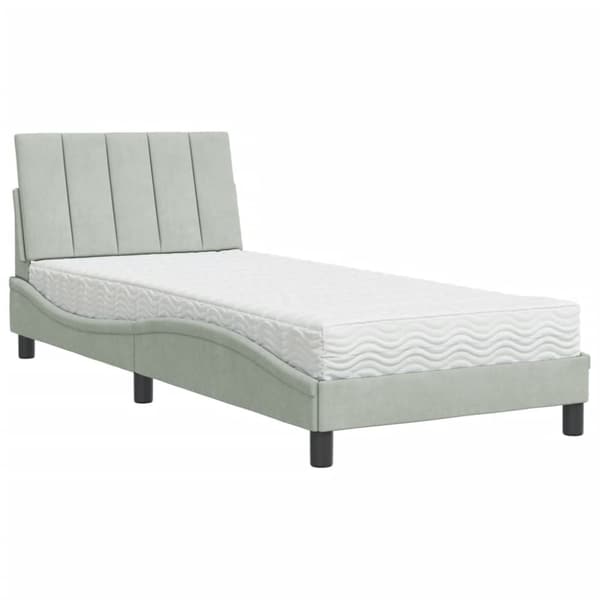 vidaXL seng med madras 90x190 cm velour lysegrå