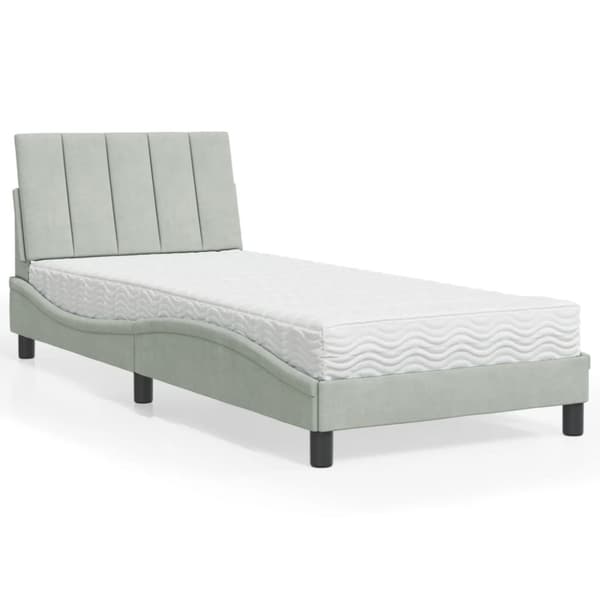 vidaXL seng med madras 90x190 cm velour lysegrå