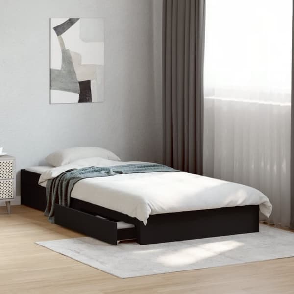 vidaXL Sängynrunko laatikoilla musta 90x190 cm tekninen puu