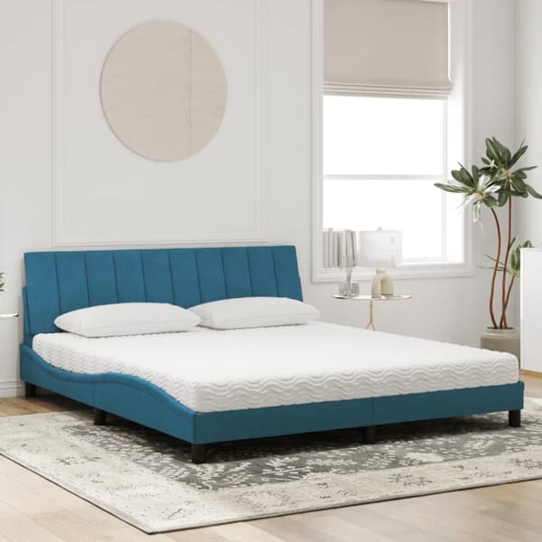 vidaXL seng med madras 180x200 cm velour blå
