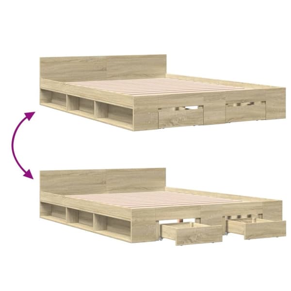 vidaXL sengeramme med skuffer 135x190 cm konstrueret træ sonoma-eg