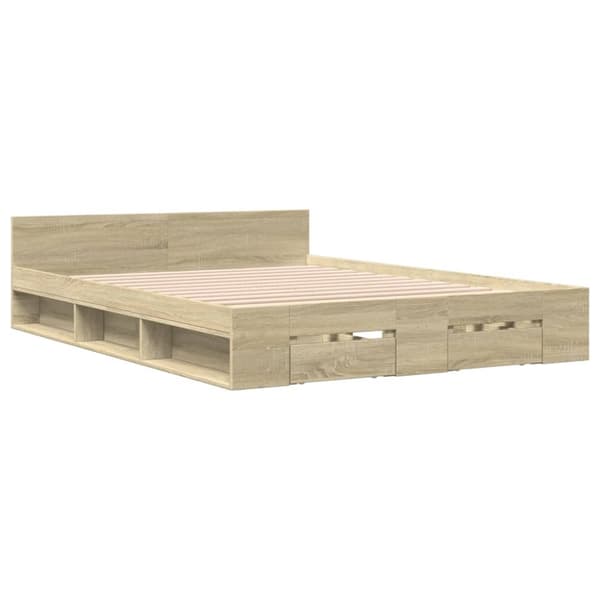 vidaXL sengeramme med skuffer 135x190 cm konstrueret træ sonoma-eg