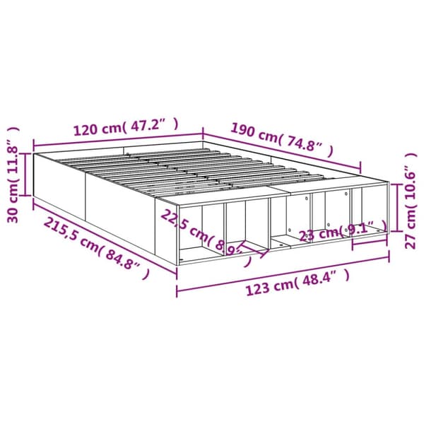 vidaXL Sengeramme røkt eik 120x190 cm konstruert tre