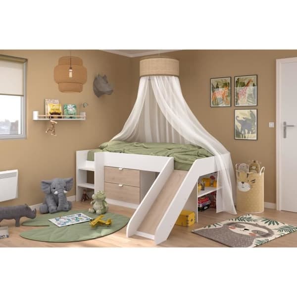 PARISOT SLIDE - Rutschbädd för barn - Vit och Jackson Ek dekor - Boxfjäder ingår - 90 x 200 cm