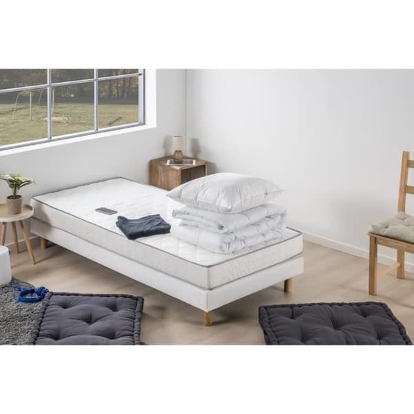 Pack redo att sova Madrass 90x190 cm + Boxresår + Täcke + 1 kudde 60x60 cm - 14 cm - DEKO DREAM TOP