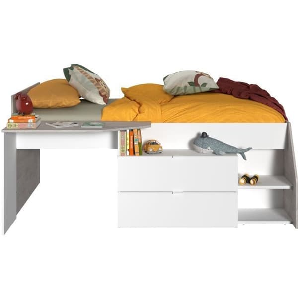 PARISOT KIM samtida kombinerad barnsäng - loft grått och vitt - L 90 x L 190 eller 200 cm
