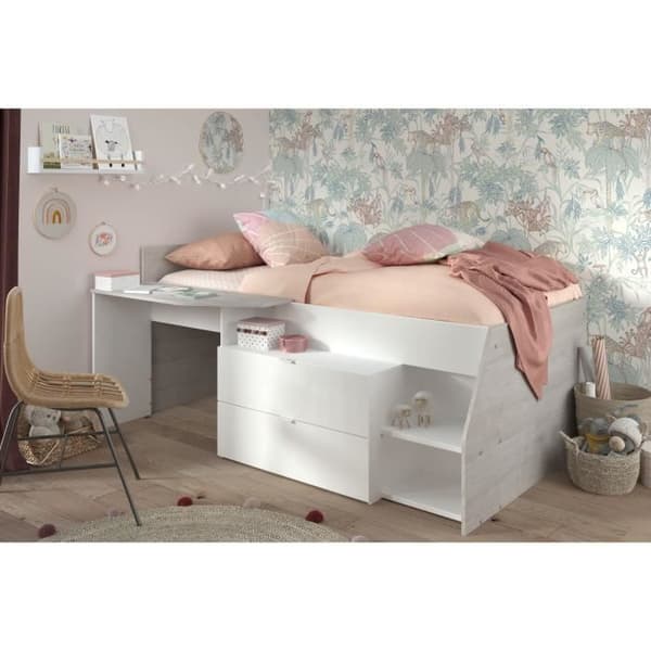 PARISOT KIM samtida kombinerad barnsäng - loft grått och vitt - L 90 x L 190 eller 200 cm