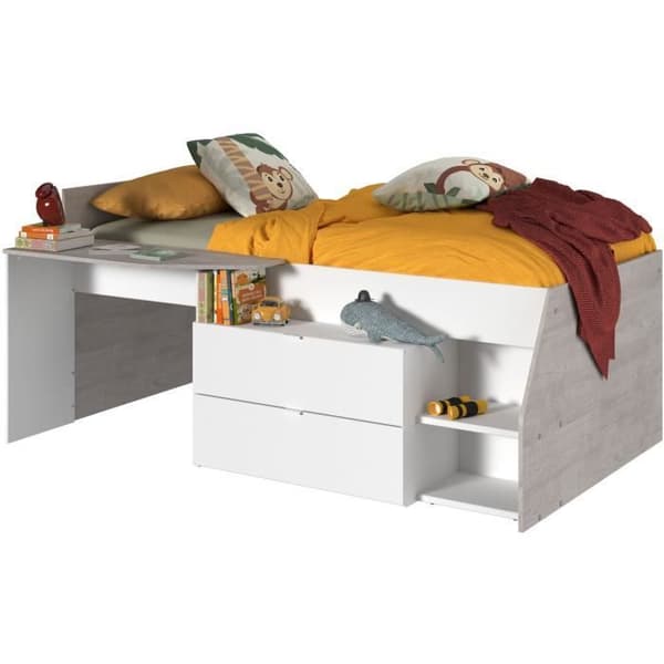 PARISOT KIM samtida kombinerad barnsäng - loft grått och vitt - L 90 x L 190 eller 200 cm
