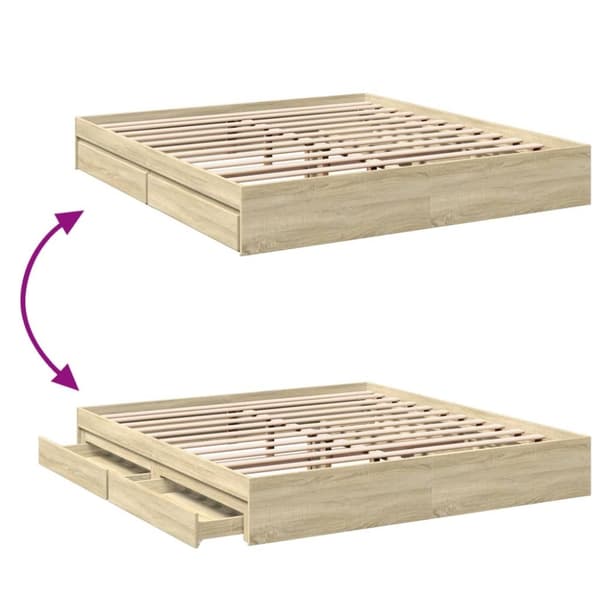 vidaXL sengeramme med skuffer 200x200 cm konstrueret træ sonoma-eg