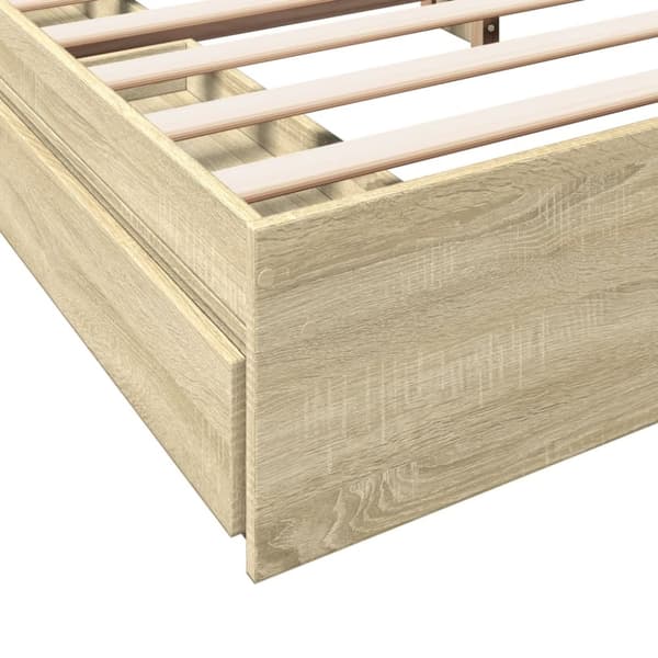 vidaXL sengeramme med skuffer 200x200 cm konstrueret træ sonoma-eg
