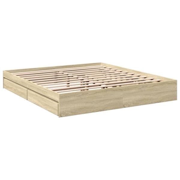 vidaXL sengeramme med skuffer 200x200 cm konstrueret træ sonoma-eg