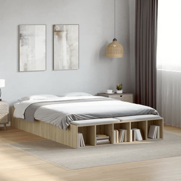 vidaXL Sengeramme sonoma eik 135x190 cm konstruert tre