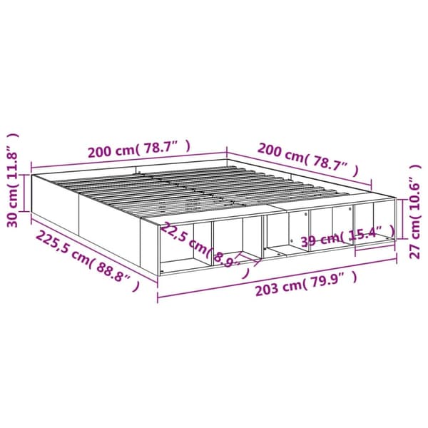 vidaXL Sängram rökfärgad ek 200x200 cm konstruerad trä