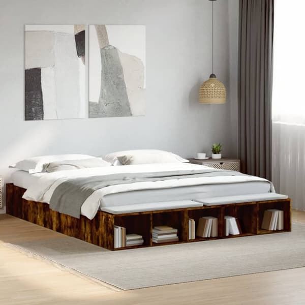 vidaXL Sängram rökfärgad ek 200x200 cm konstruerad trä