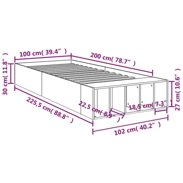 vidaXL Sängynrunko harmaa Sonoma 100x200 cm tekninen puu