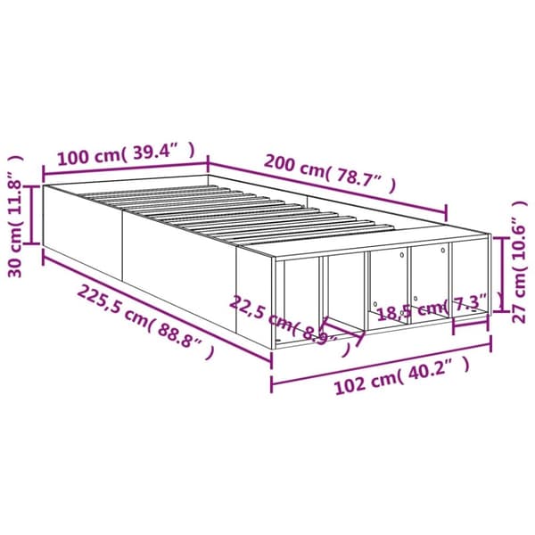 vidaXL Sängynrunko betoninharmaa 100x200 cm tekninen puu
