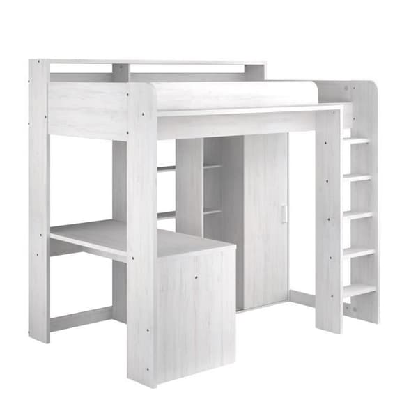 PARISOT Lena kombinerad entresolsäng för barn - Petterson furu - Fjäder medföljer - 90 x 200 cm