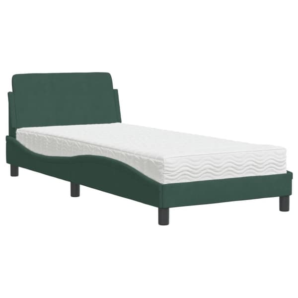 vidaXL seng med madras 90x190 cm velour mørkegrøn