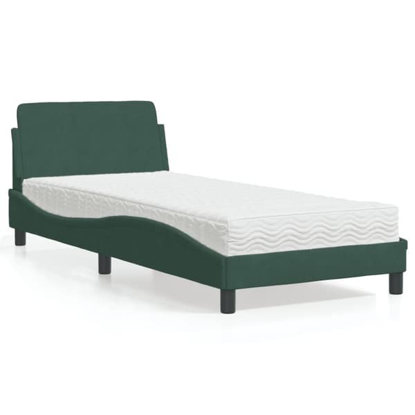 vidaXL seng med madras 90x190 cm velour mørkegrøn