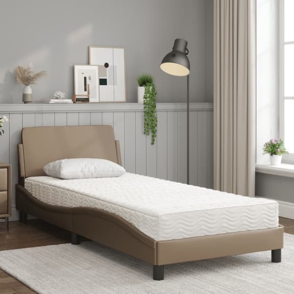 vidaXL seng med madras 80x200 cm kunstlæder cappuccinofarvet