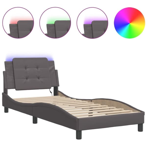 vidaXL sengeramme med LED-lys 90x200 cm kunstlæder grå