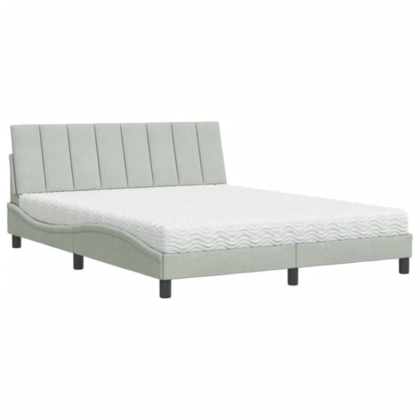 vidaXL seng med madras 160x200 cm velour lysegrå