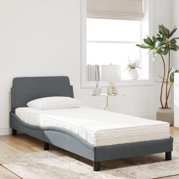 vidaXL seng med madras 90x190 cm velour mørkegrå