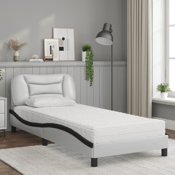 vidaXL Säng med madrass vit och svart 90x190 cm konstläder