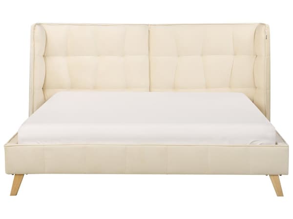 Sängram Beige Sammet Tuftad Klädsel Ljusa Träben Vingbädd Säng Dubbelstorlek 160 x 200 cm Lameller med Justerbar Huvudgavel Sovrum