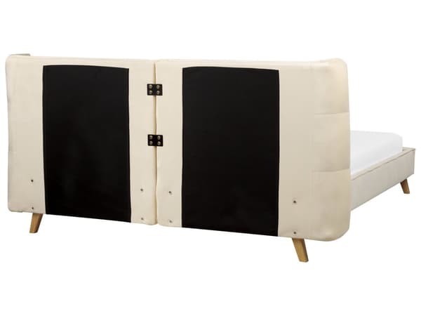 Sängram Beige Sammet Tuftad Klädsel Ljusa Träben Vingbädd Säng Dubbelstorlek 160 x 200 cm Lameller med Justerbar Huvudgavel Sovrum