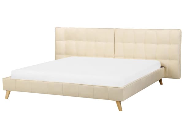 Seng Beige Velour 180 x 200 cm Moderne To Mands Seng Justerbar Sengegavl Dobbeltseng Sengeramme Retro Design Træben