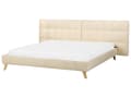 Miniatyrbillede 4 af 11: Seng Beige Velour 180 x 200 cm Moderne To Mands Seng Justerbar Sengegavl Dobbeltseng Sengeramme Retro Design Træben