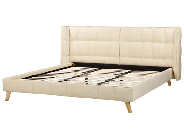 Seng Beige Velour 180 x 200 cm Moderne To Mands Seng Justerbar Sengegavl Dobbeltseng Sengeramme Retro Design Træben